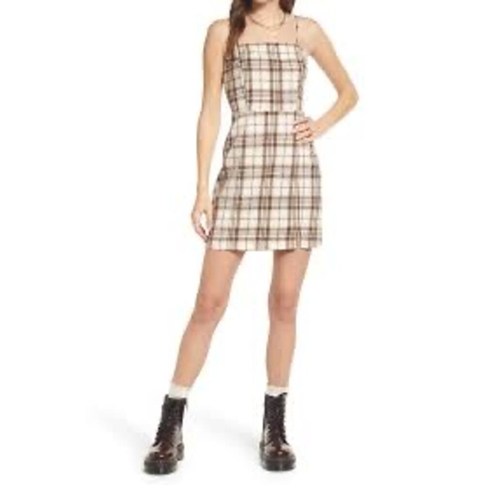 BP. Nordstrom Women's Brown Pink Strappy Plaid Y2K Preppy Mini Dress Small